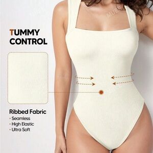 Seamless Ribbed Cream Bodysuit Set 2
